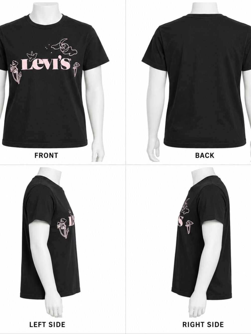 2 Levi's Womens Black T-Shirt with Pink Logo Graphic